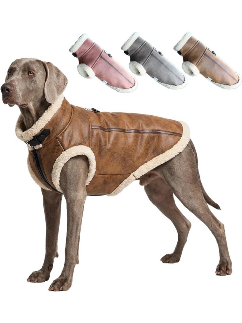 Stylish Retro Aviator Dog Jacket - Faux Leather Winter Coat with Sherpa Lining